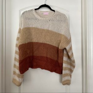 Neutral Striped Fall Knit Sweater | Small